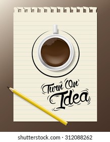 Coffee cup on drawing concept idea