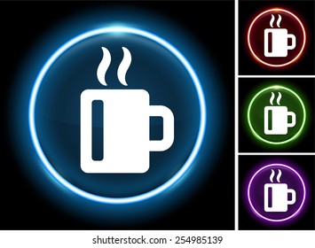 Coffee Cup on Glowing Round Button