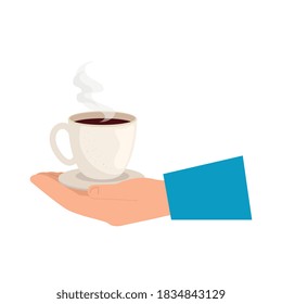 coffee cup on hand design of drink caffeine breakfast and beverage theme Vector illustration