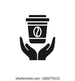 Coffee cup on hand icon flat style isolated on white background. Vector illustration