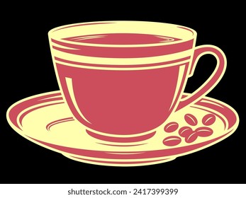 Coffee cup on a saucer with beans isolated vector image