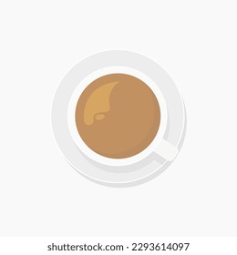 Coffee Cup on Saucer, Top View, Isolated on White Background. Flat Vector Illustration