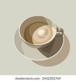 Taza de café en un platillo, vista superior. Ilustración, icono, vector