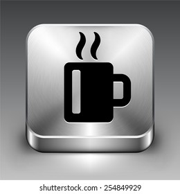 Coffee Cup on Silver Square Button