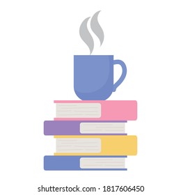 coffee cup on stack of books isolated design white background vector illustration