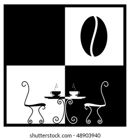 Coffee cup on a table. Logo for cafe