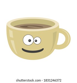 Coffee cup on white isolated background. Espresso. Black coffee icon. Vector. Funny cup with a emotion