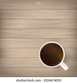 Coffee cup on wood background. Vector illustration.