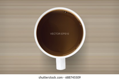 Coffee cup on wood background. Vector illustration.