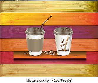 coffee cup on wood counter background