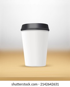 Coffee cup on a wood table. Vector 3d illustration 
