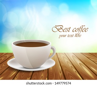 Coffee cup on wooden table