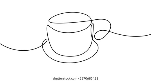 Café en una línea continua. Saludos de buen día o concepto de diseño de tarjetas de invitación. Aislar