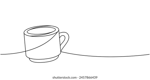 Coffee cup one line continuous drawing. Hand drawn elements for cafe menu, coffee shop. Vector linear illustration.