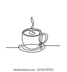 Dibujo de una línea de la taza de café. Vector una taza de café en línea de arte.