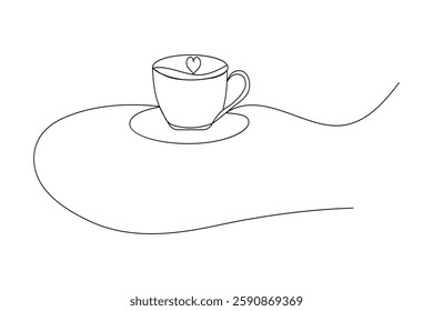Coffee cup one line drawing and tree minimalist style isolate outline vector illustration
