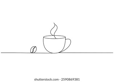 Coffee cup one line drawing and tree minimalist style isolate outline vector illustration