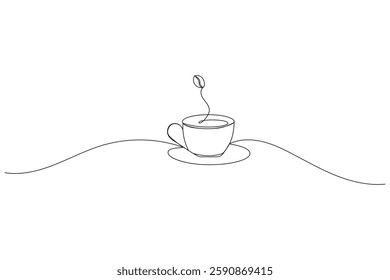 Coffee cup one line drawing and tree minimalist style isolate outline vector illustration