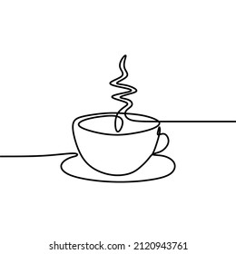 coffee cup with coffee online continuous single line art