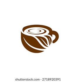 xícara de café logotipo orgânico com folha marrom no fundo branco