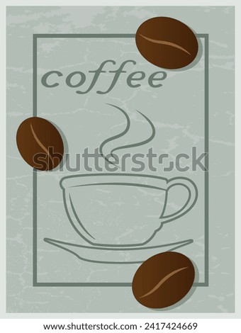 Coffee cup outline with beans vector poster design