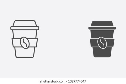 Coffee cup outline and filled vector icon sign symbol