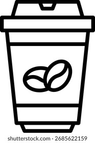 Icono de contorno de taza de café con granos de café