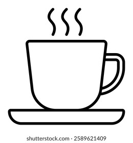 Coffee cup outline icon, a steaming cup of coffee. Perfect for projects related to cafes, coffee shops, or beverage menus.