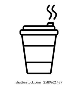 Coffee cup outline icon, a steaming cup of coffe. Perfect for projects related to cafes, coffee shops, or beverage menus.