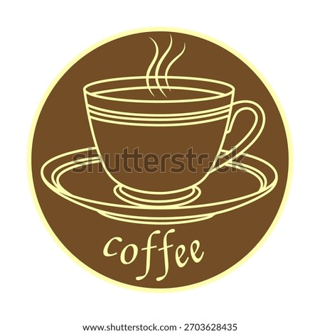 Coffee cup outline style with steam in brown circle vector image design element