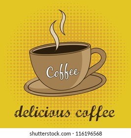 coffee cup over announcement, vintage style. vector illustration