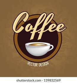 Coffee cup over brown and bean background vector illustration