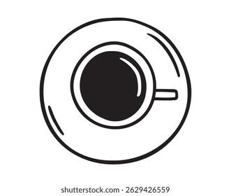 coffee cup overhead top view. tea cup view from above icon doodle hand drawn. Outline line drawing clipart symbol. Vector illustration