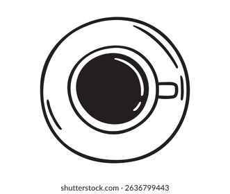 coffee cup overhead top view. tea cup view from above icon doodle hand drawn. Outline line drawing clipart symbol. Vector illustration