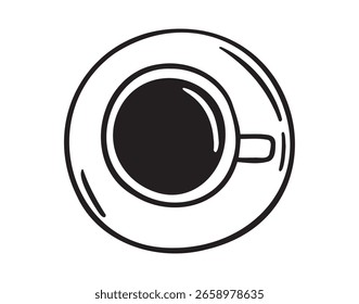 xícara de café vista superior. xícara de chá vista acima ícone doodle mão desenhada. Símbolo clipart de desenho de linha de tópicos. Ilustração vetorial