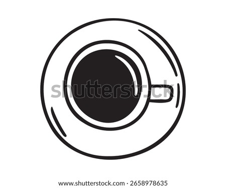coffee cup overhead top view. tea cup view from above icon doodle hand drawn. Outline line drawing clipart symbol. Vector illustration