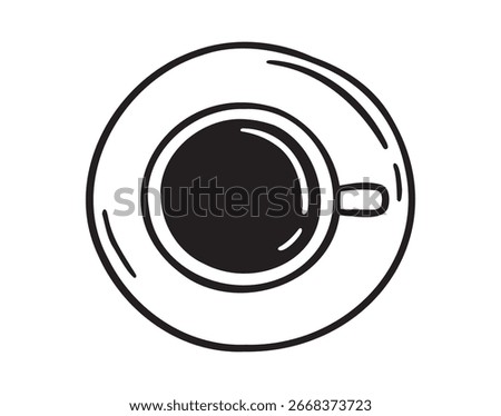 coffee cup overhead top view. tea cup view from above icon doodle hand drawn. Outline line drawing clipart symbol. Vector illustration