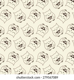 Coffee cup with owl outline pattern vector.