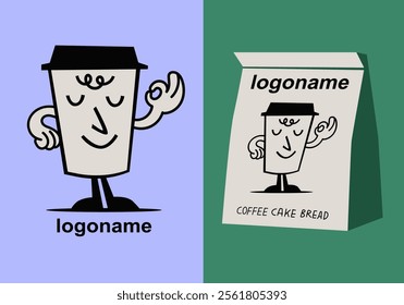Coffee cup packaging logo. Drawing glass. Stock Illustrations