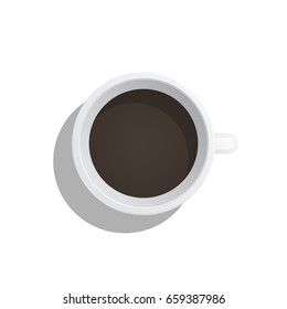 A coffee Cup painted in a flat style top view. Vector banner with a Cup of drink