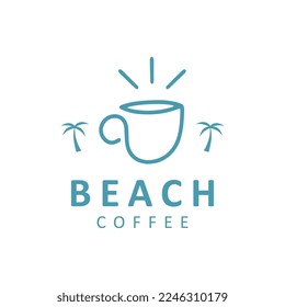 Coffee Cup and Palm tree For Holiday Vacation Hawaii Paradise Island Travel Logo Design