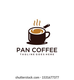 Coffee cup with pan logo design Vector sign illustration template