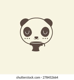 Coffee cup with panda face logo vector.
