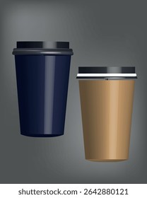 coffee cup with paper , 3D vector illustration, isolated on Grey background	
