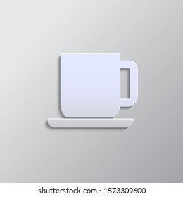 Coffee cup paper style, vector icon. Grey color vector background