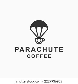 coffee cup with parachute logo design vector silhouette illustration