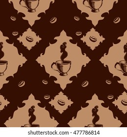 Coffee cup pattern with beans. 