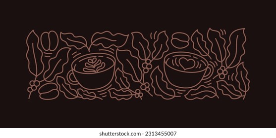 Coffee cup pattern. Coffea design element. Editable outline stroke. Vector line.