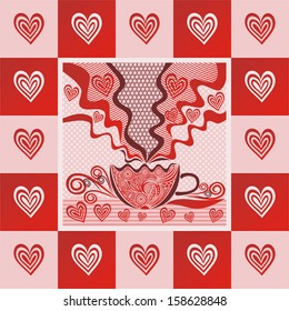 Coffee cup pattern love romantic hearts vector illustration