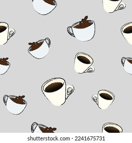 Coffee cup pattern seamless vector on grey background , coffee pattern seamless wallpaper